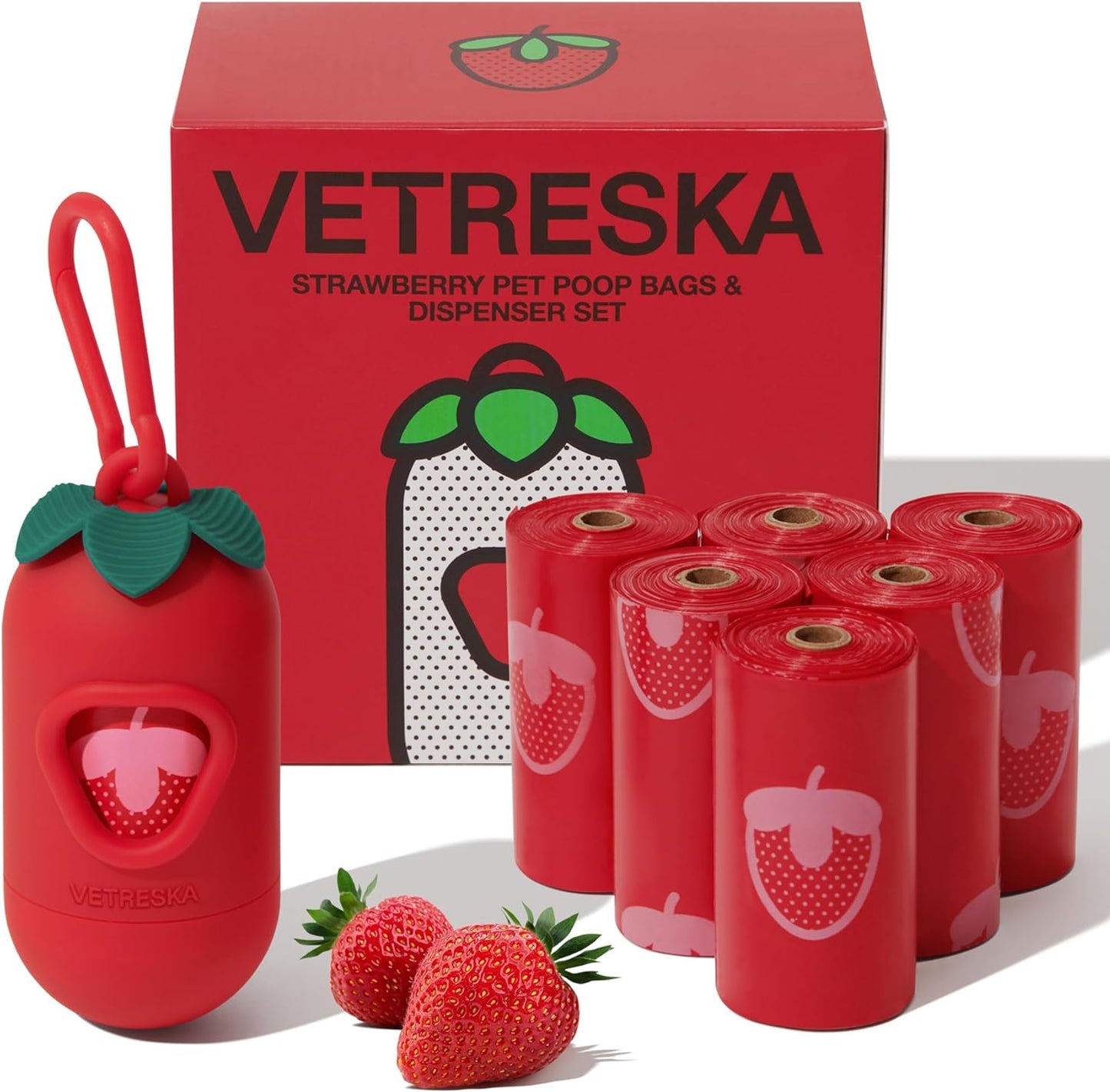 VETRESKA STRAWBERRY PET POOP BAGS SET