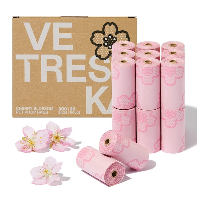 VETRESKA CHERRY BLOSSOM PET POOP BAGS 20 ROLLS