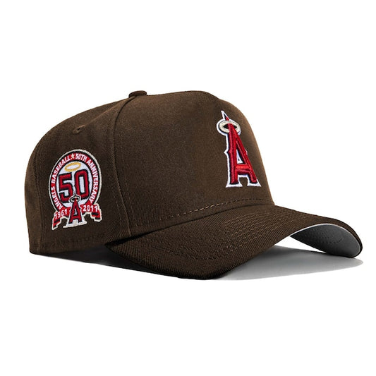 NEW ERA MLB 9FORTY A-FRAME LOS ANGELES ANGELS 50TH ANNIVERSARY PATCH SNAPBACK BROWN